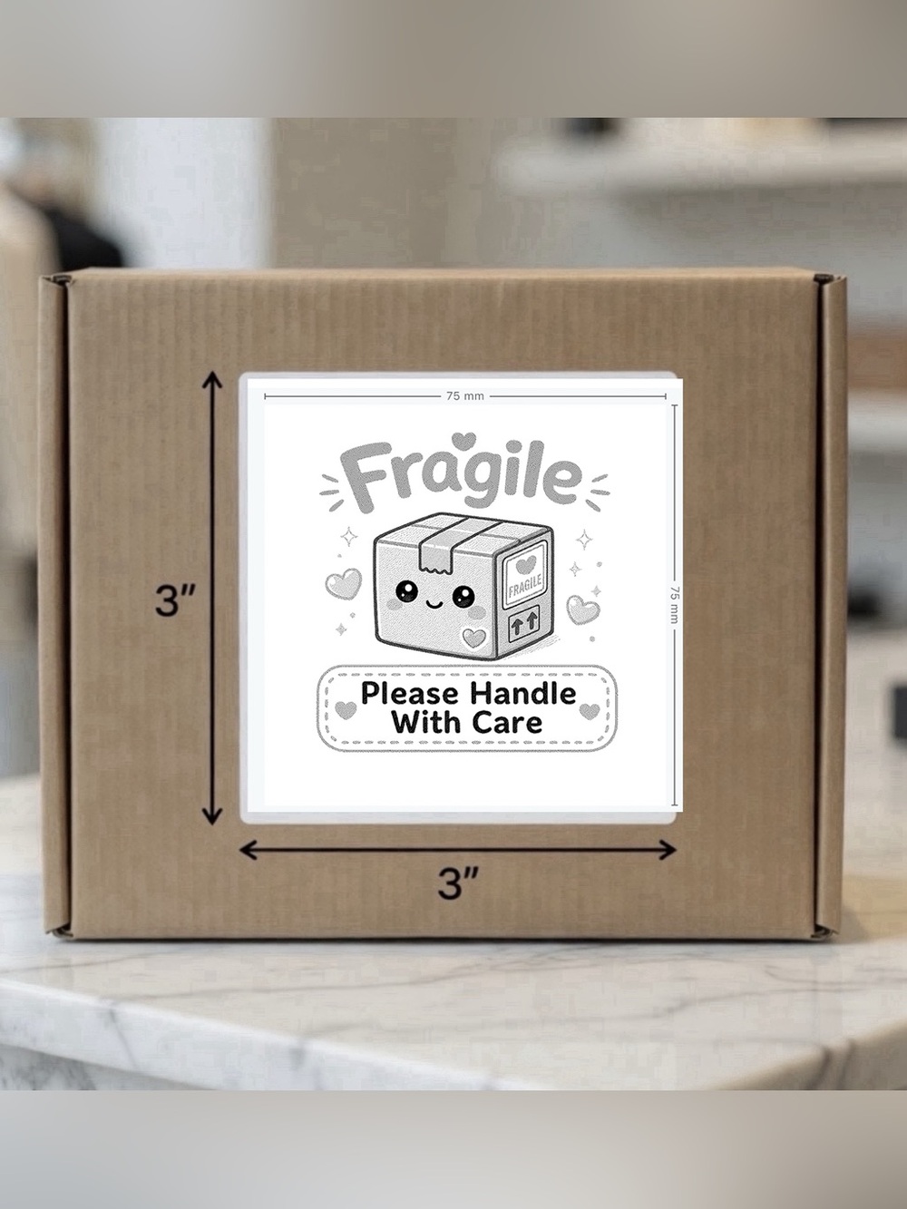FRAGILE BOX Stickers 3”x3”-100ct.